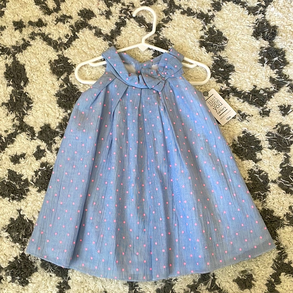 NWT Carters Chambray Polka Dot Dress Size 12M